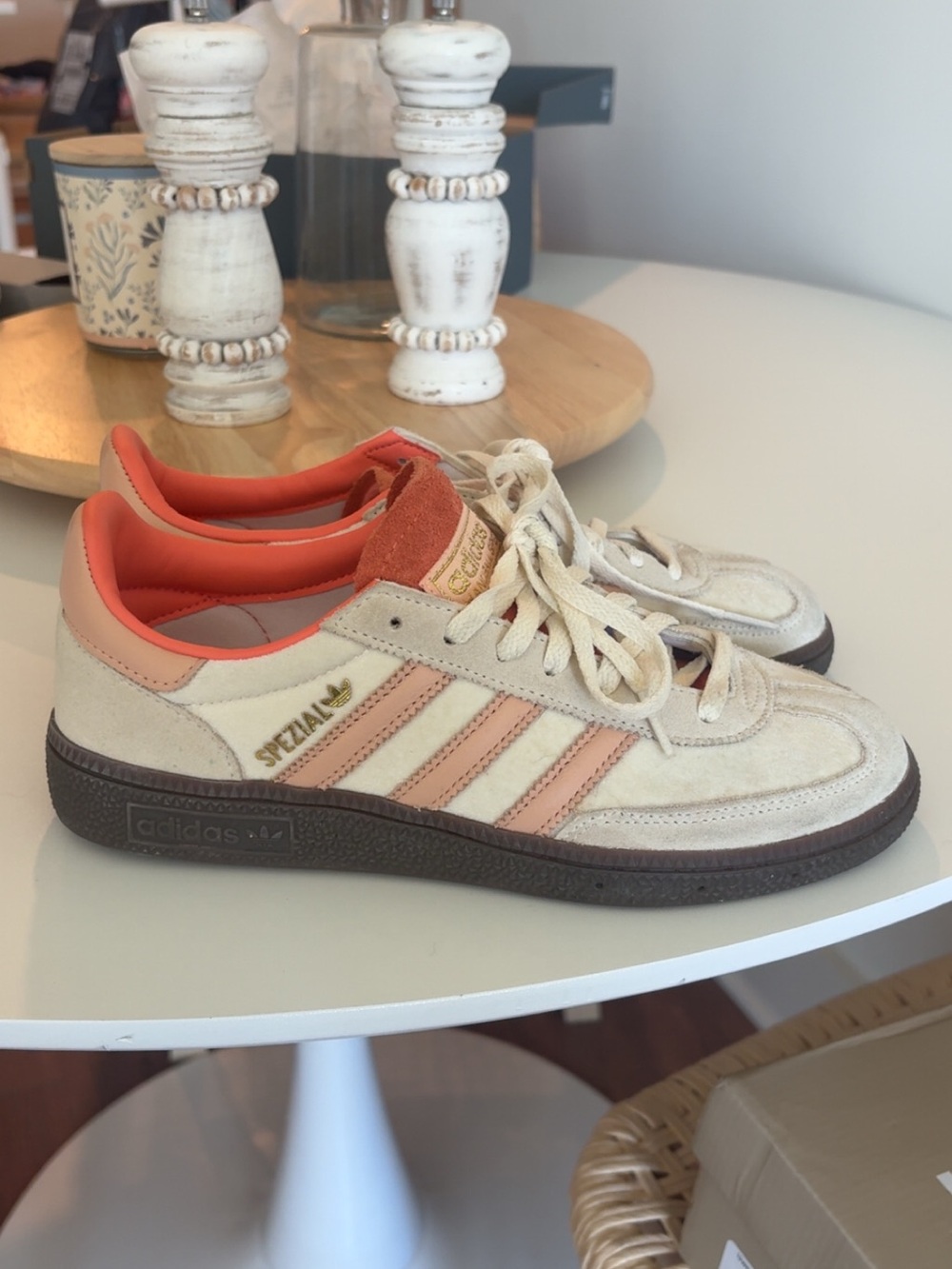 Special edition adidas Cream Suede Sneakers with Peach Accents - Picture 5 of 8